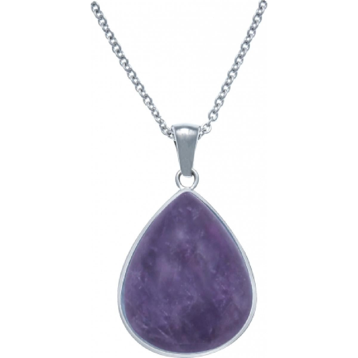 Collier Goutte Améthyste – Acier Inoxydable Argenté – Pendentif et Chaîne Ajustable