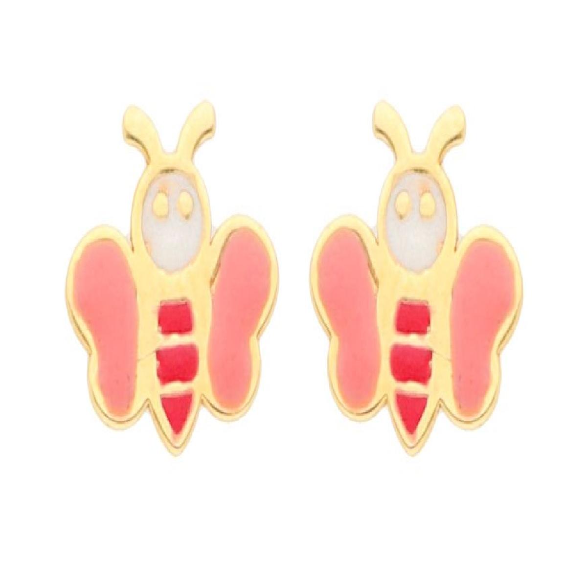 Boucles D'Oreilles Enfant Papillon AU375 – Or Jaune 9 Carats, Fermoirs À Vis Bombés