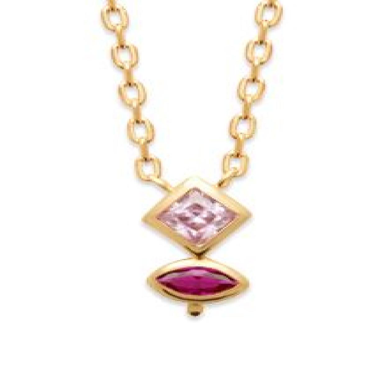 Collier Zirconium Or Plaqué Pendentif Double Rose Clair Et Rose Foncé Standard Femme