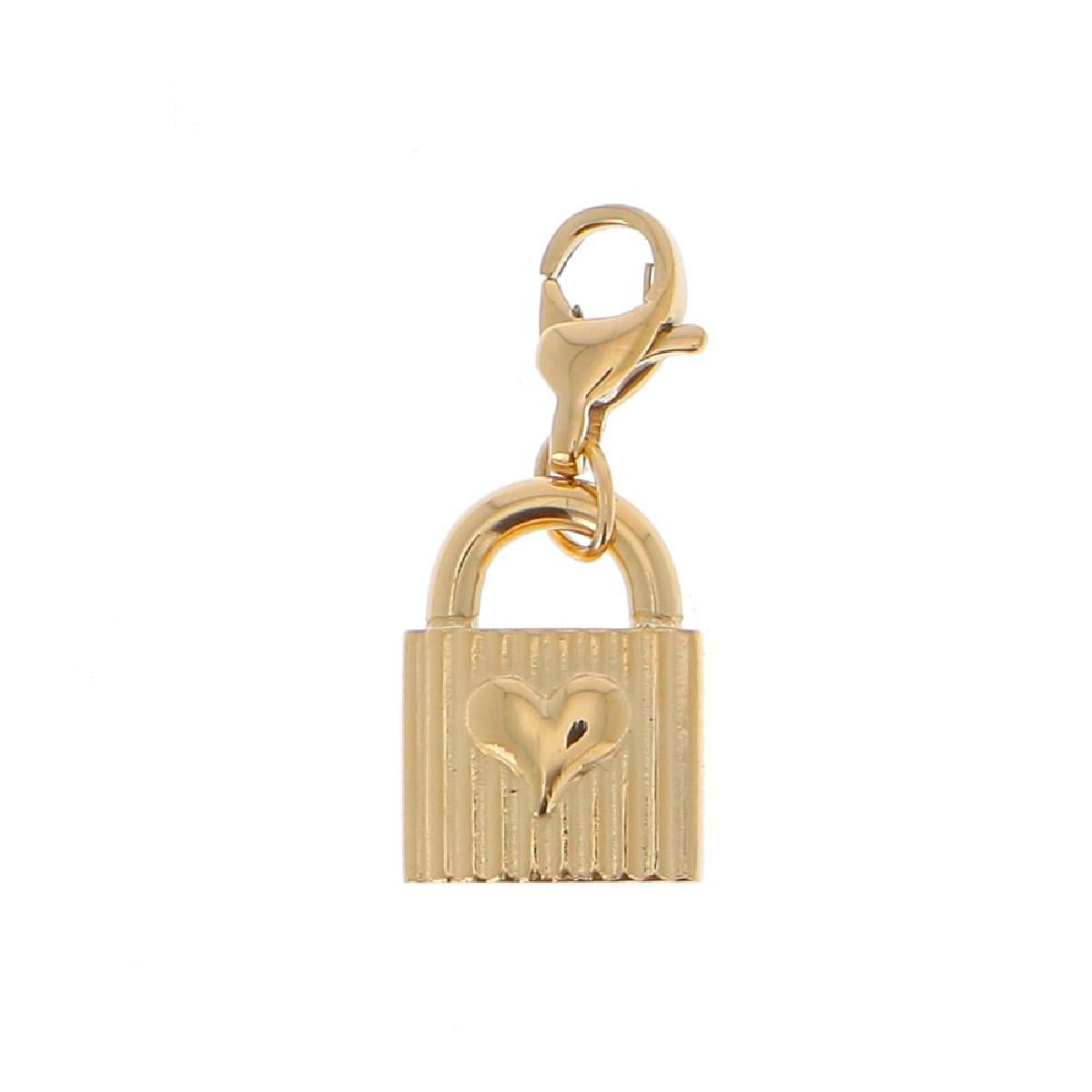 Pendentif Cadenas Cœur Finement Gravé Avec Fermoir Mousqueton Compatible Chaîne Maille Large – Acier Doré
