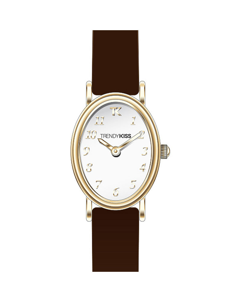 Montre TrendyKiss Charlie Analogue Boitier Oval Doré Bracelet Cuir Marron Quartz
