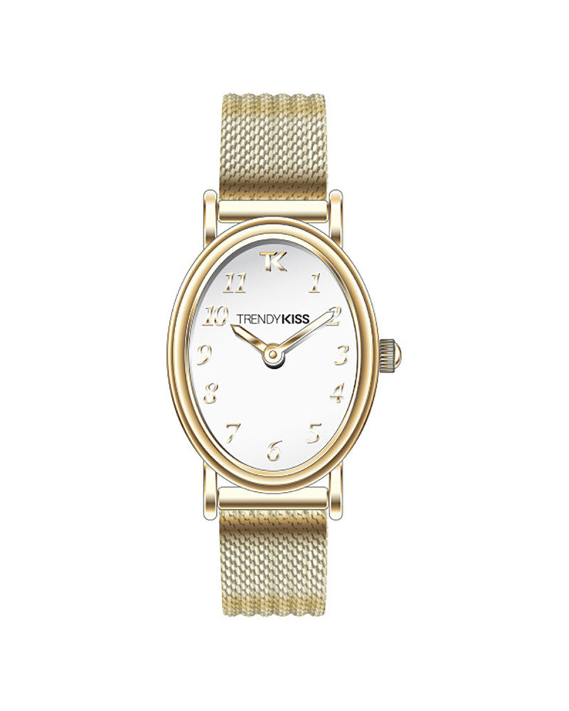TrendyKiss Charlie Montre Femme Analogique Doré Ovale Cadran Blanc Quartz