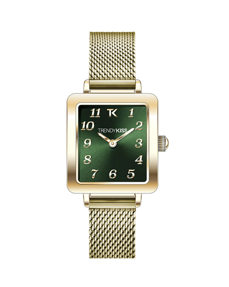 TrendyKiss Julia Montre Femme Quartz Boitier Carré Doré Cadran Vert Milanaise
