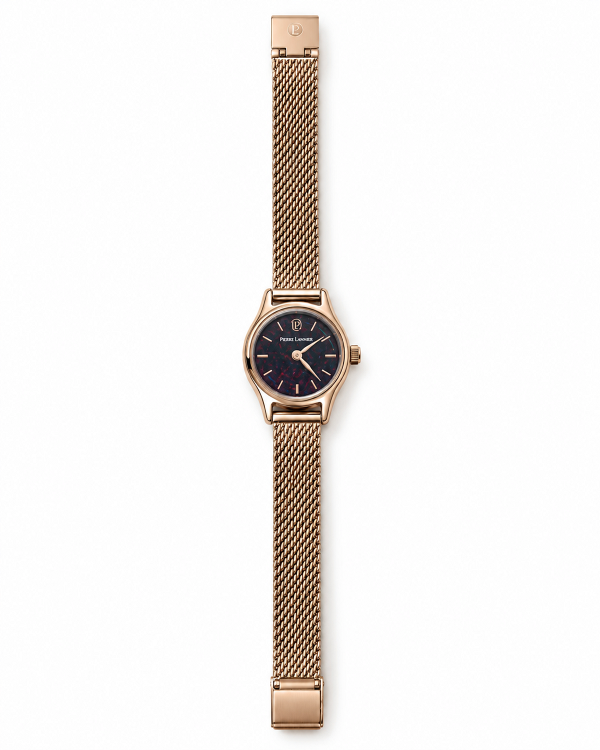 Montre femme Pierre Lannier Opalia 025R958 doré rose et cadran bleu sur fond blanc