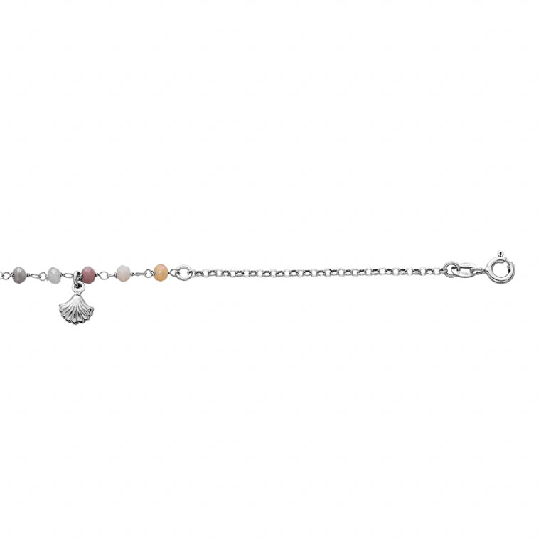 Chaîne Cheville Argent Rhodié Pierres Facettées Multicolore Coquillage 23 cm