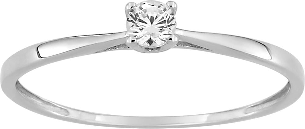 Bague solitaire en or blanc 375/1000 avec oxyde de zirconium