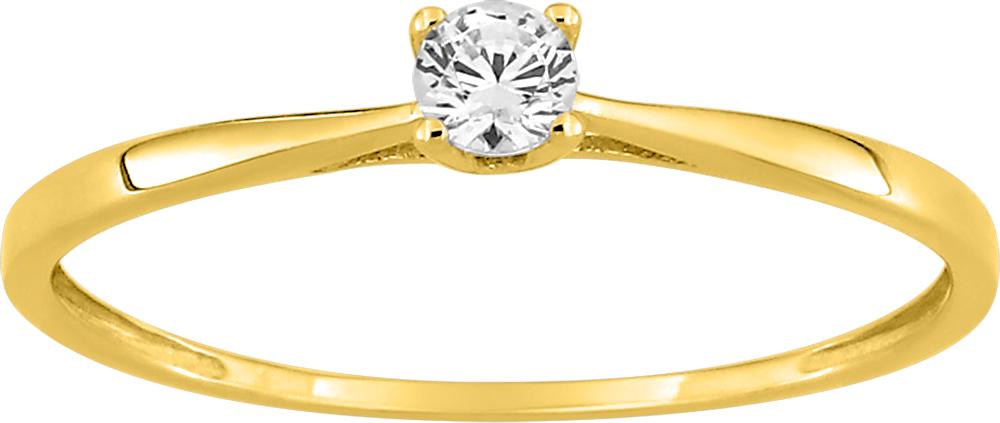 Bague solitaire en or jaune 375/1000 avec oxydes de zirconium de1.3 mm de diamètre serti quatre griffes