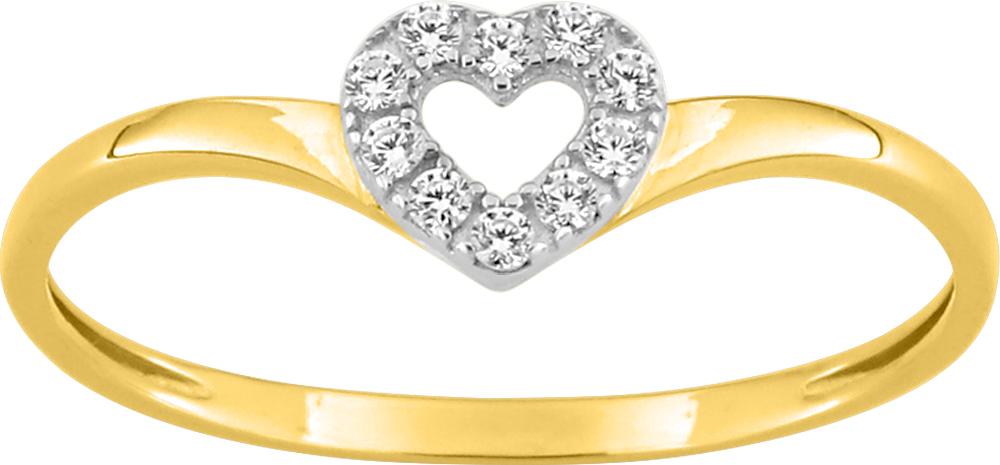 Bague or jaune 375/1000 rhodium et OZ forme coeur