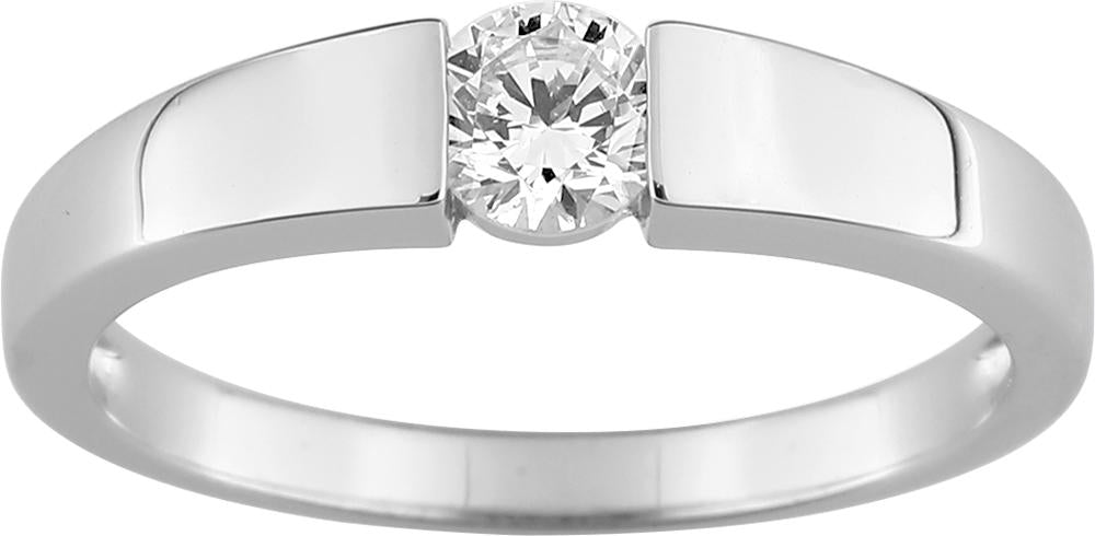 Solitaire en or blanc 750 avec diamant serti tension de 0.40 carat, qualité GH-SI