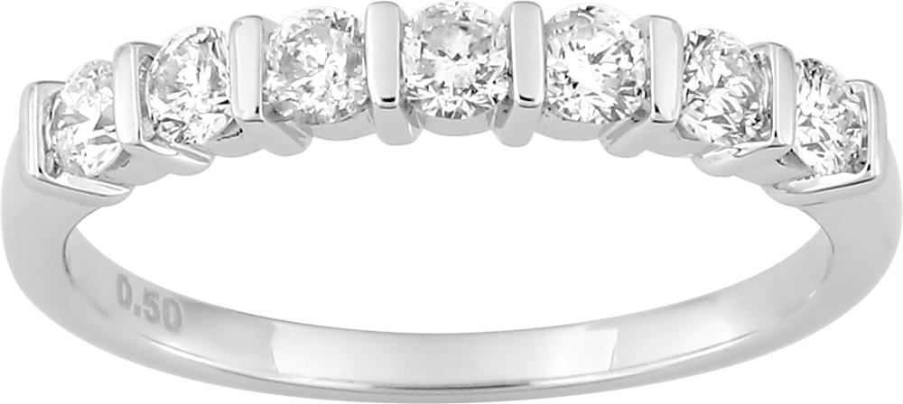 Alliance or blanc 750/1000 et 7 diamants GH-P1 0.5 carats au total - serti barette