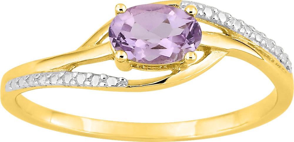 Bague en or jaune 750/1000 et rhodium avec améthyste ovale 6 x 4 mm (0.41 carats)