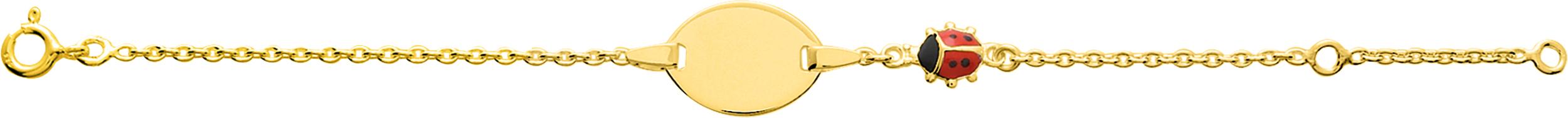 Gourmette pour bébé plaqué or jaune plaque oale et coccinelle rouge laquée