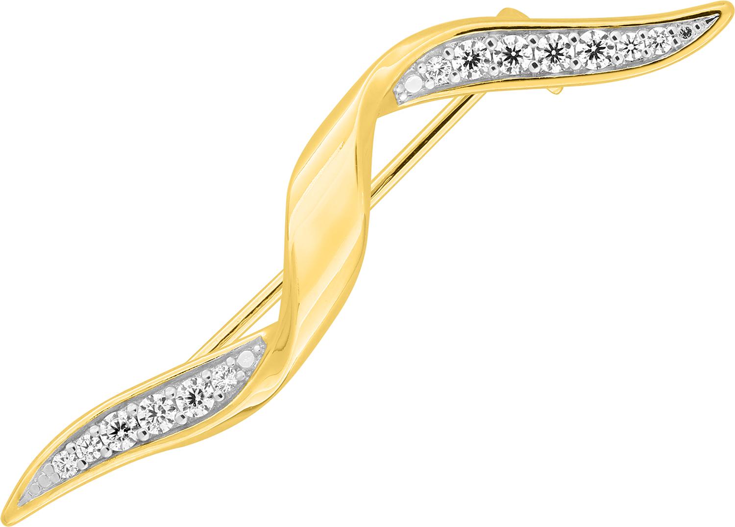 Broche en plaqué or jaune et rhodium, intérieur serti d'oxyde de zirconium