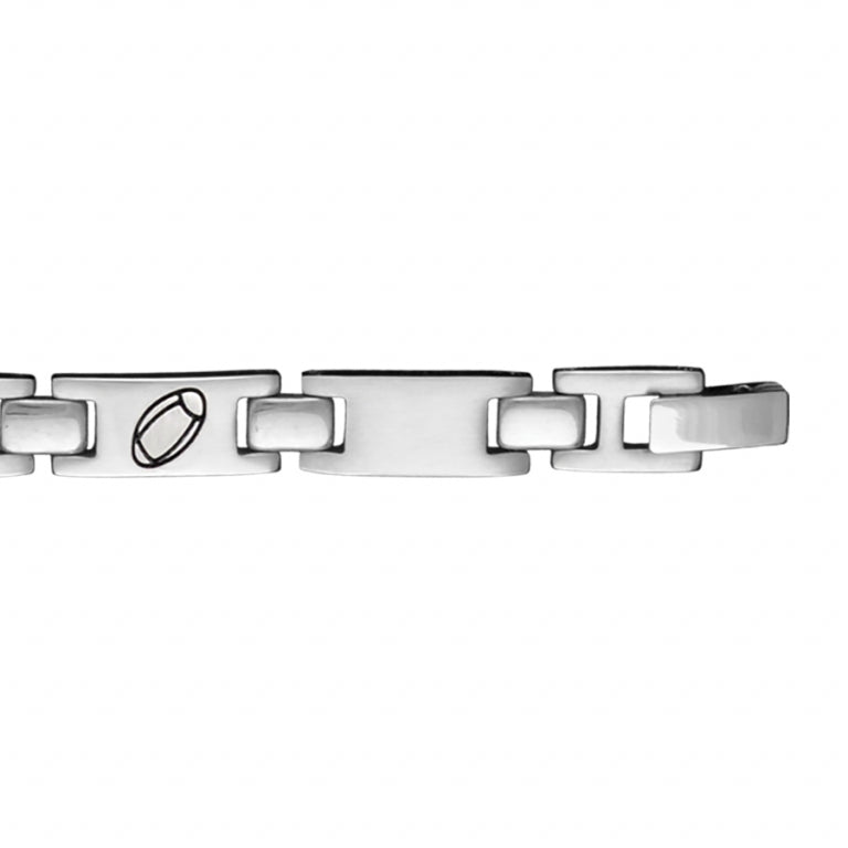 Bracelet Acier Motif Gravure Rugby en Noir 21cm Réglable
