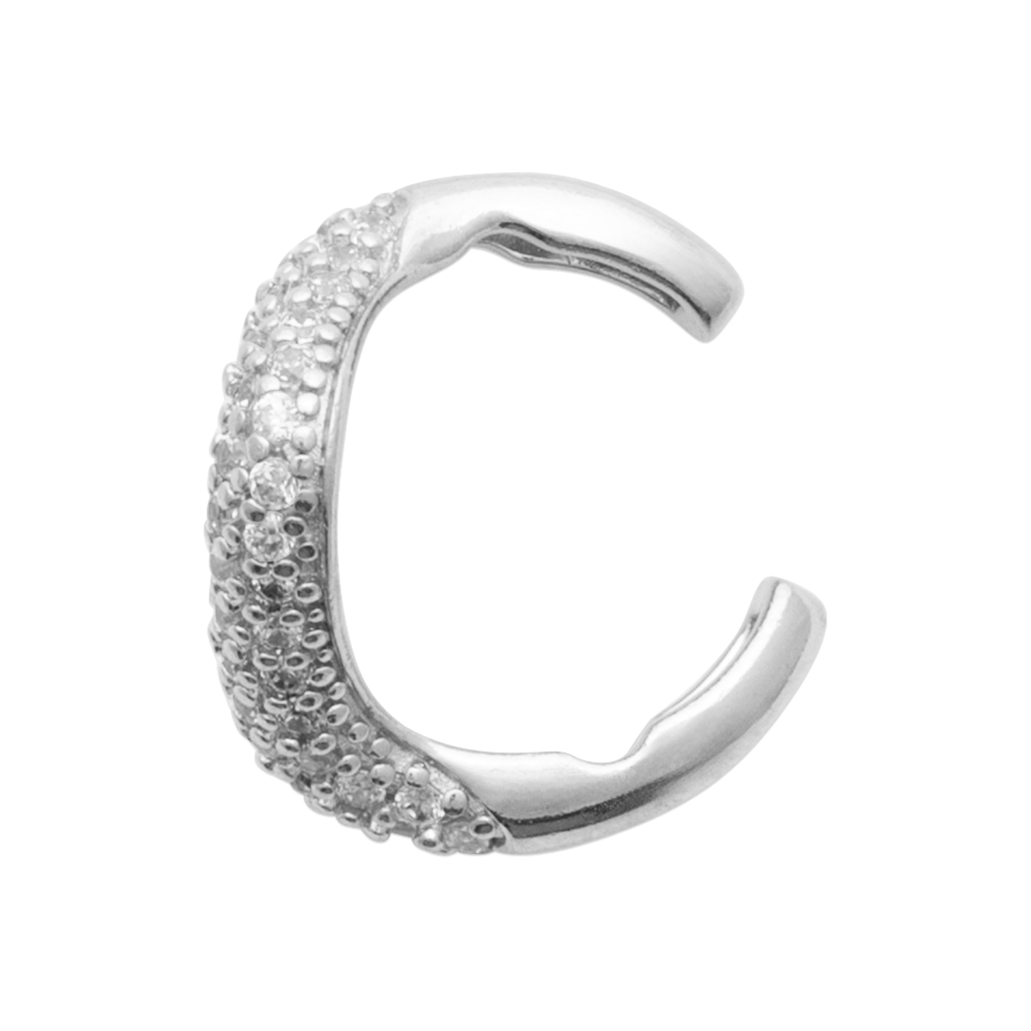 Bague d'oreille en argent rhodié forme V avec pavage d'oydes