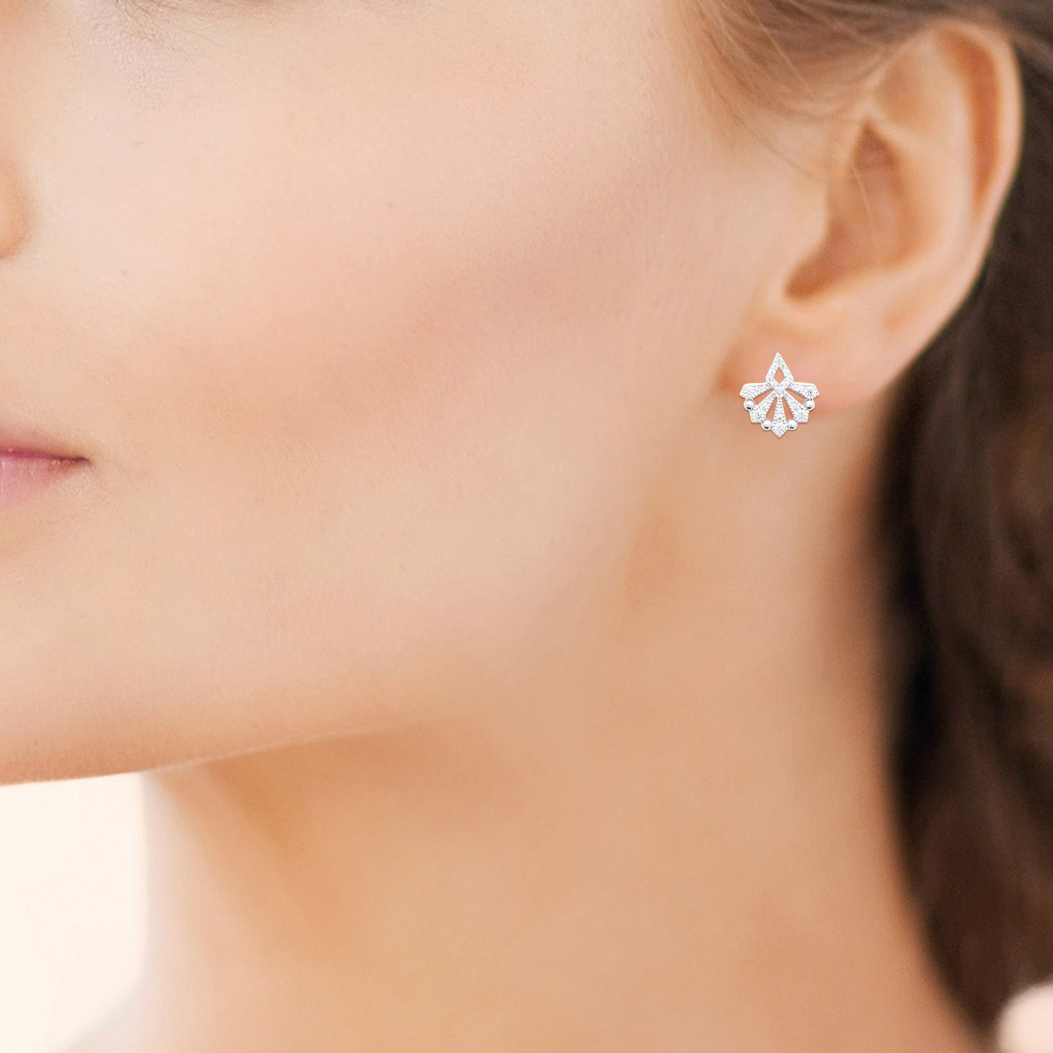 Boucles D Oreilles Argent Rhodié Forme Éventail Avec Oxydes