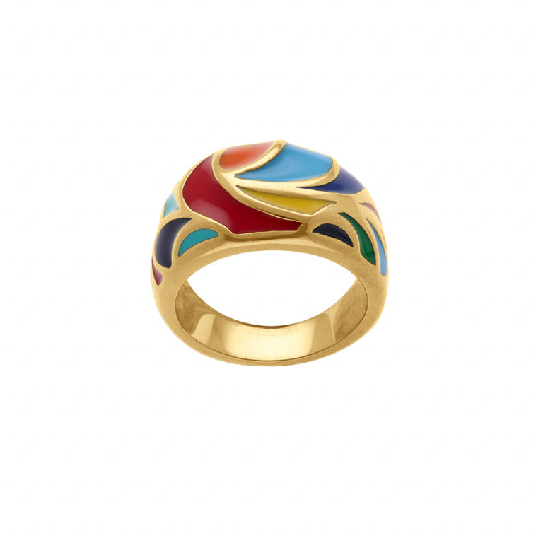 BAGUE ACIER DORÉ JAUNE STELLA MIA RÉSINE MULTICOULEUR