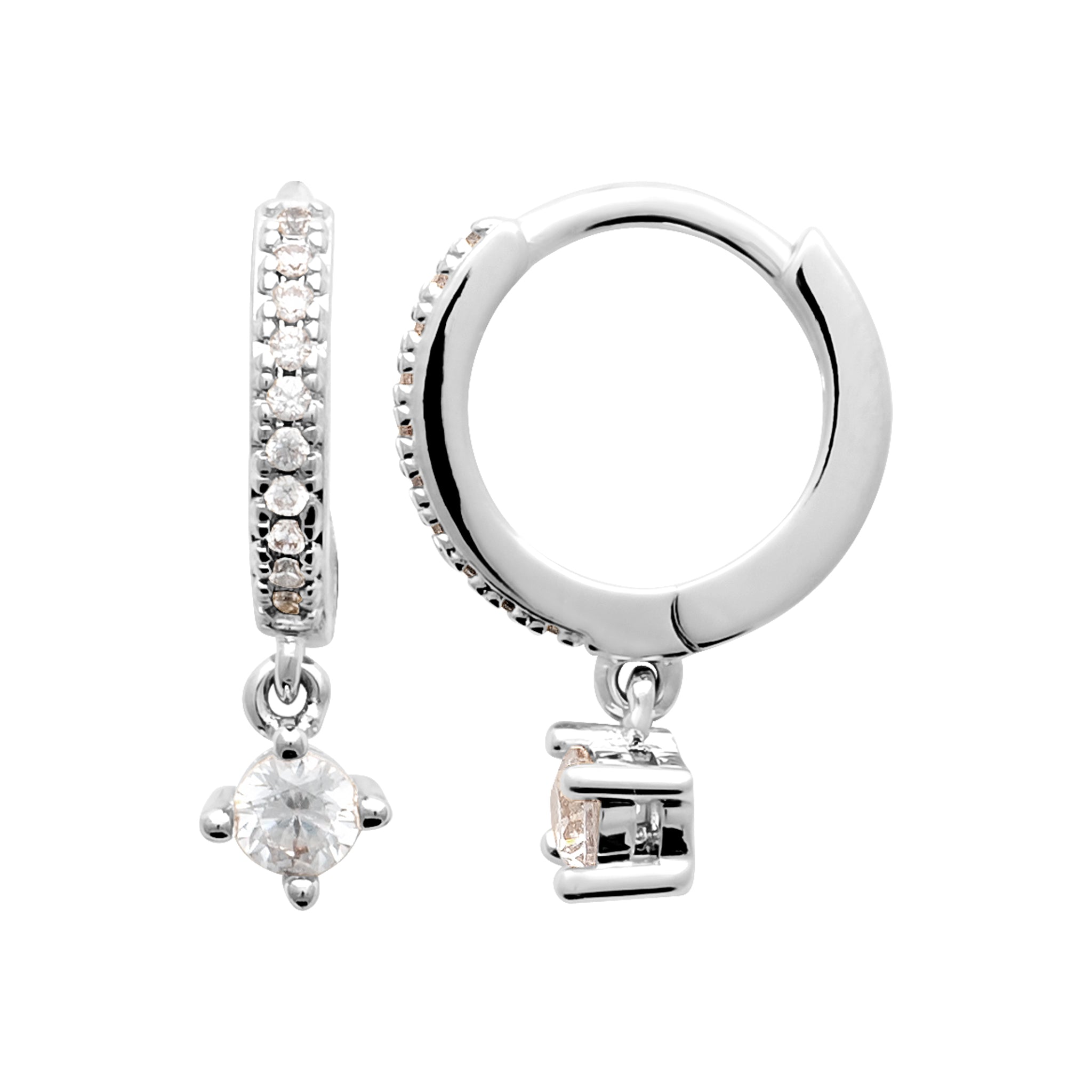 Boucles d'oreilles en argent rhodié créoles serties d'oydes et pampilles
