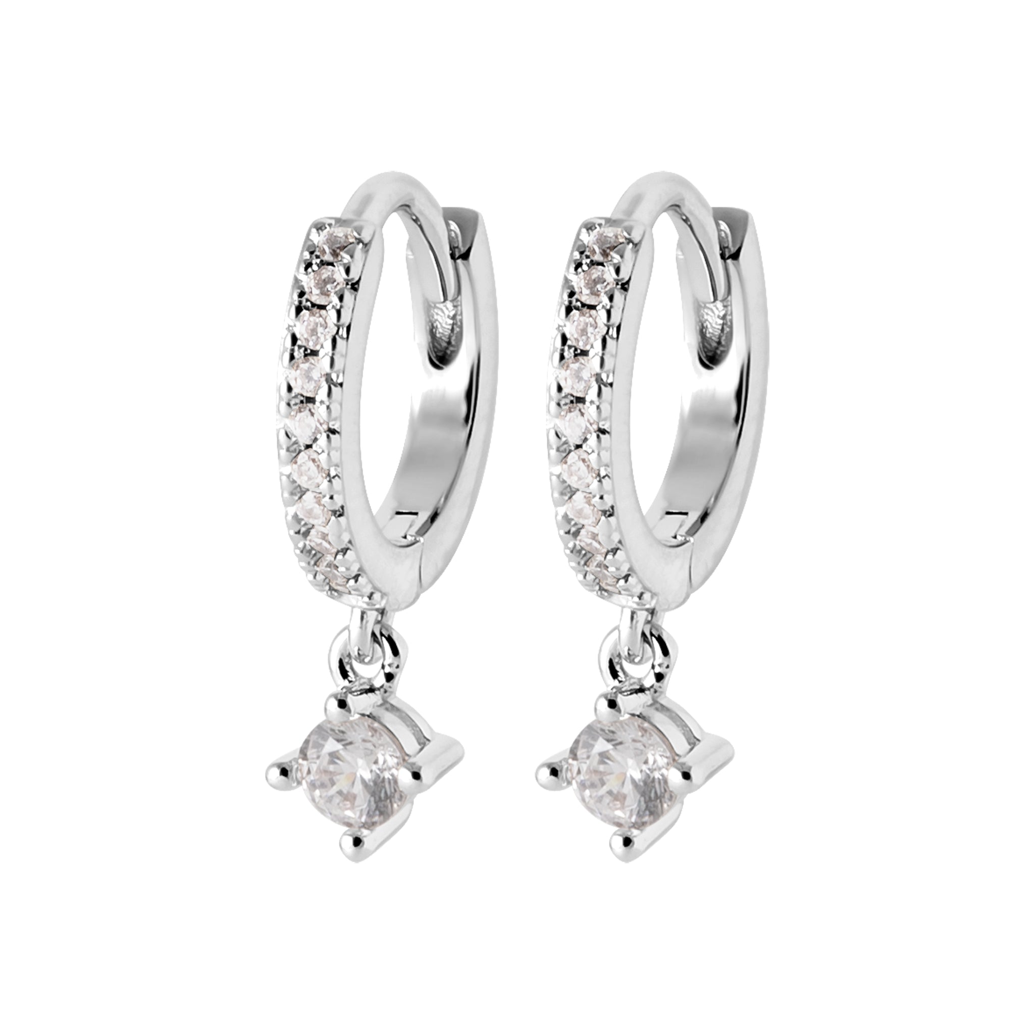 Boucles d'oreilles en argent rhodié créoles serties d'oydes et pampilles