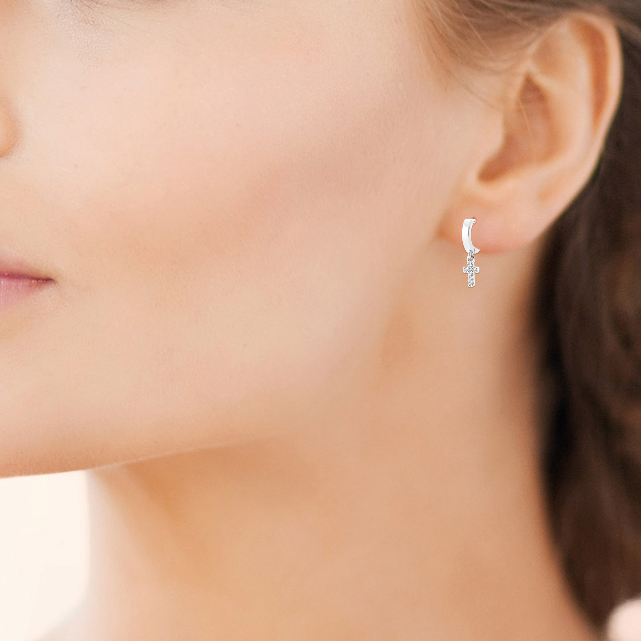 Créoles En Argent Rhodié 10 Mm Avec Pampilles Petites Croix OZ