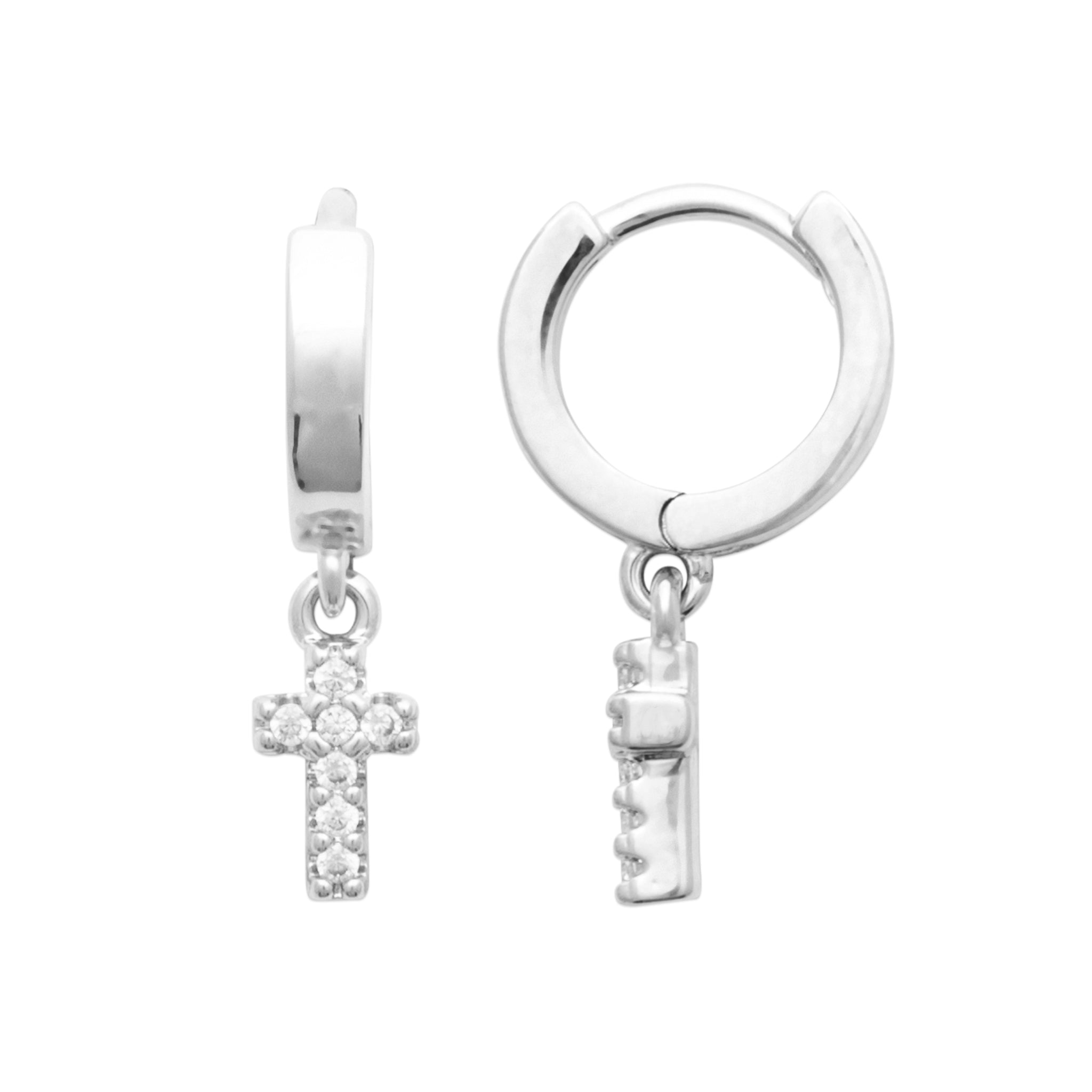 Créoles En Argent Rhodié 10 Mm Avec Pampilles Petites Croix OZ