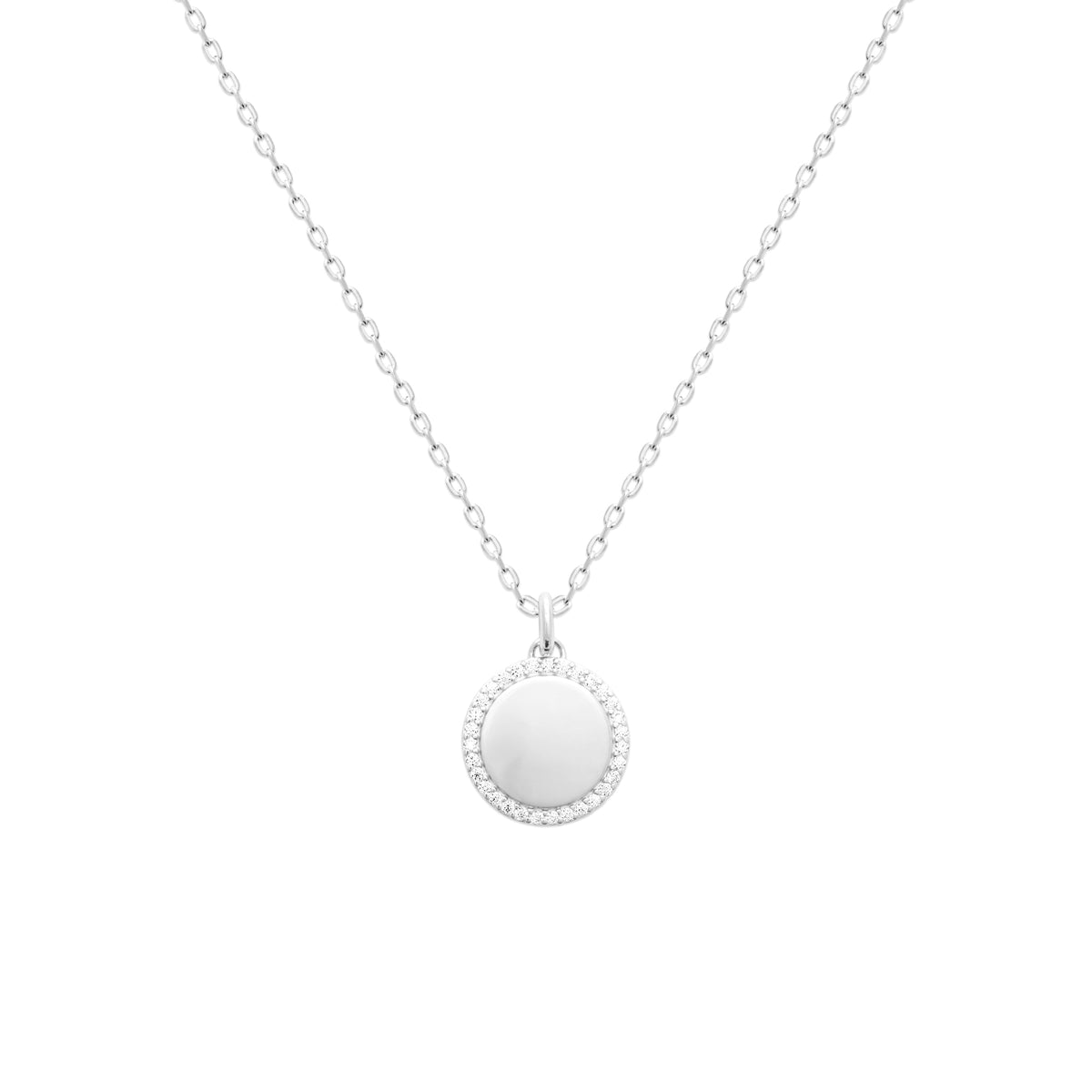 Pendentif en argent rhodié médaille ronde à graver avec entourage d'oxydes