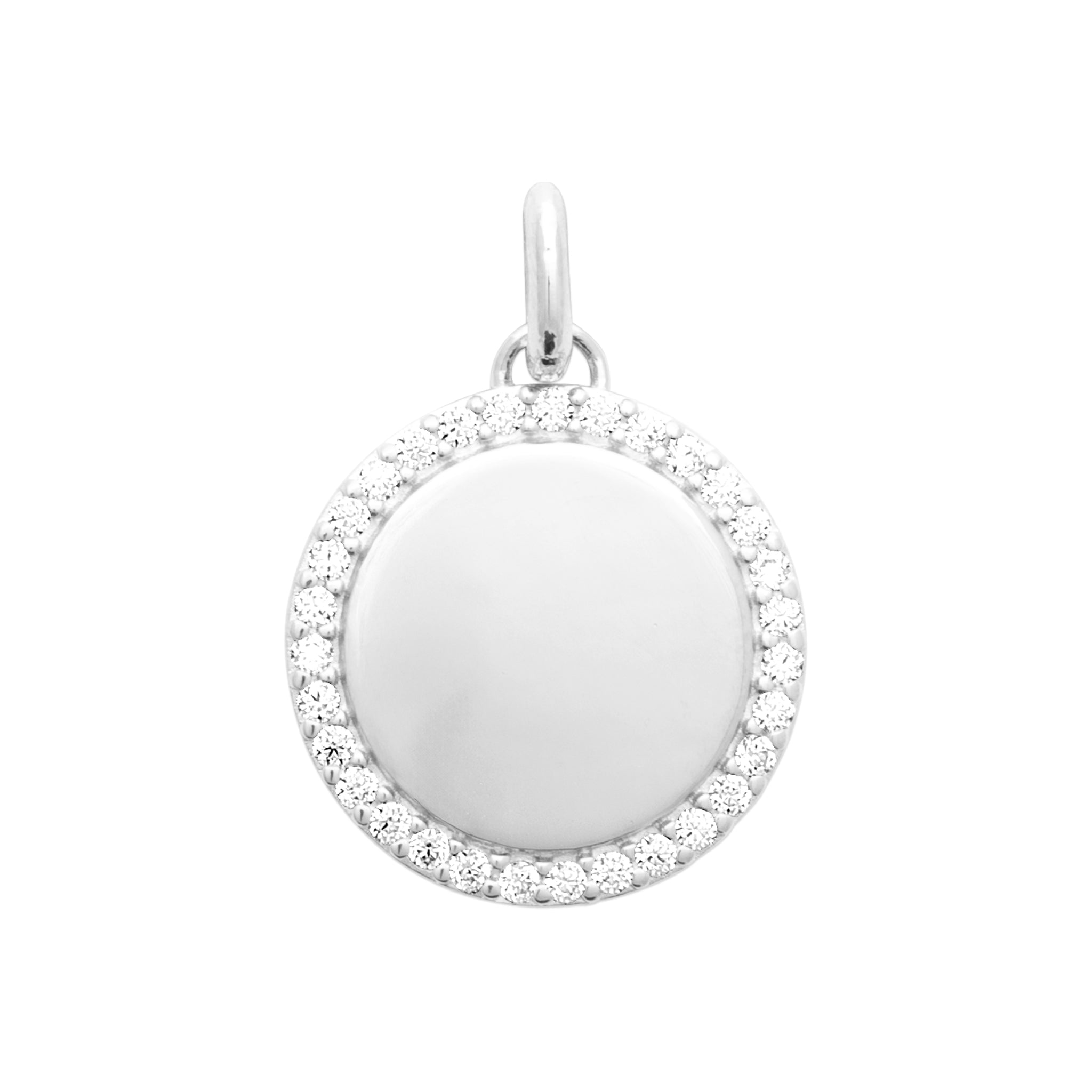 Pendentif en argent rhodié médaille ronde à graver avec entourage d'oxydes