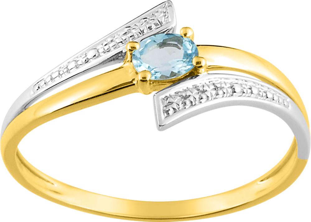 Bague or jaune 375/1000 et rhodium avec topaze bleu traitée
