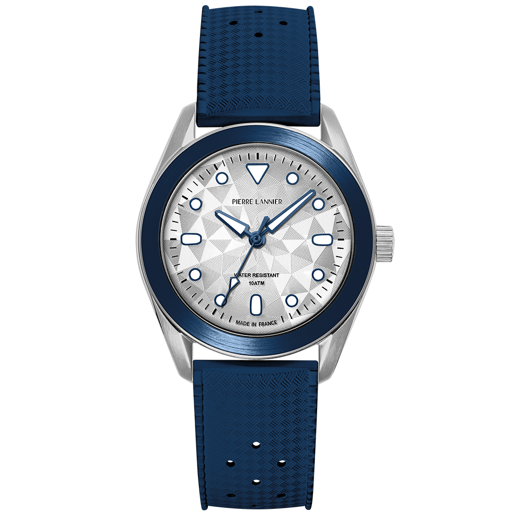 Montre Quartz Mixte BORA Argenté Cadran Argenté Bracelet Caoutchouc FKM Bleu 20 MM