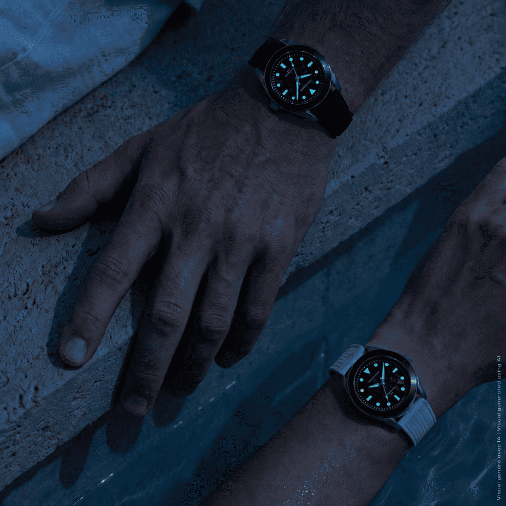 Montre Quartz Mixte BORA Argenté Cadran Argenté Bracelet Caoutchouc FKM Bleu 20 MM