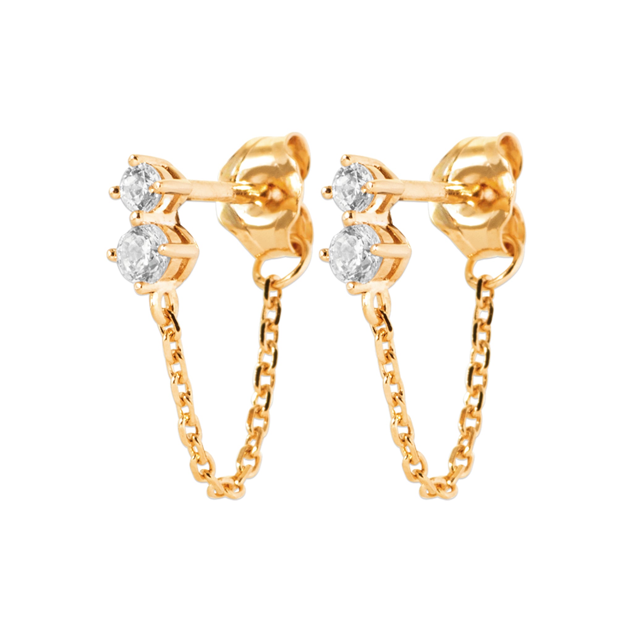 Boucles d'oreilles en plaqué or avec oxydes blancs et chainettes