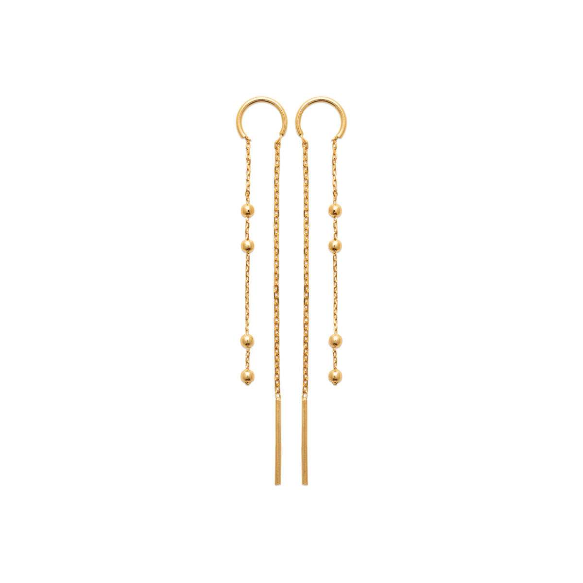 Boucles d'oreilles en plaqué or chainettes devant/derrière parsemées d'oxydes