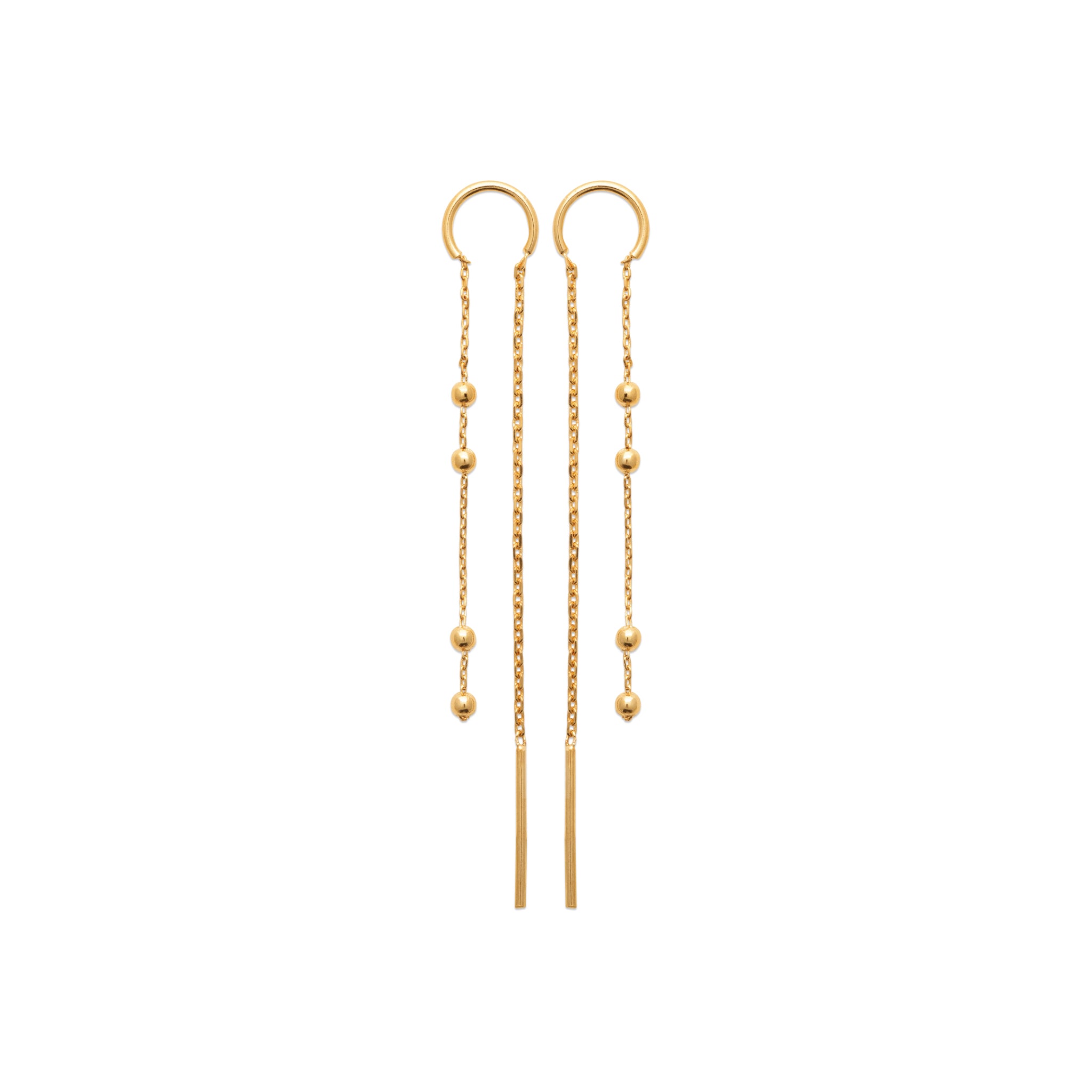 Boucles d'oreilles en plaqué or chainettes devant/derrière parsemées d'oxydes