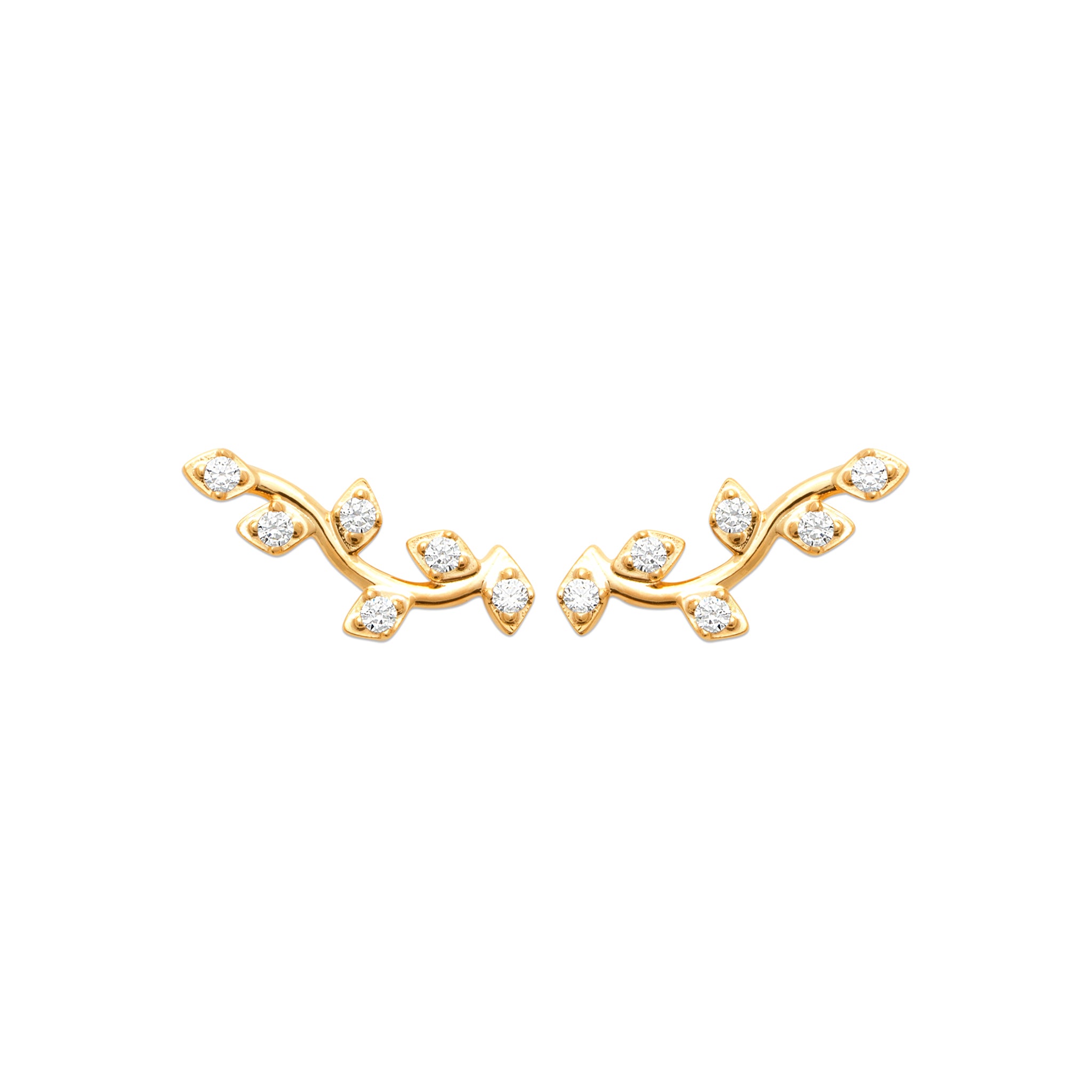 Boucles D'Oreilles Remontantes En Plaqué Or Branches Délicates Serties D'Oxydes