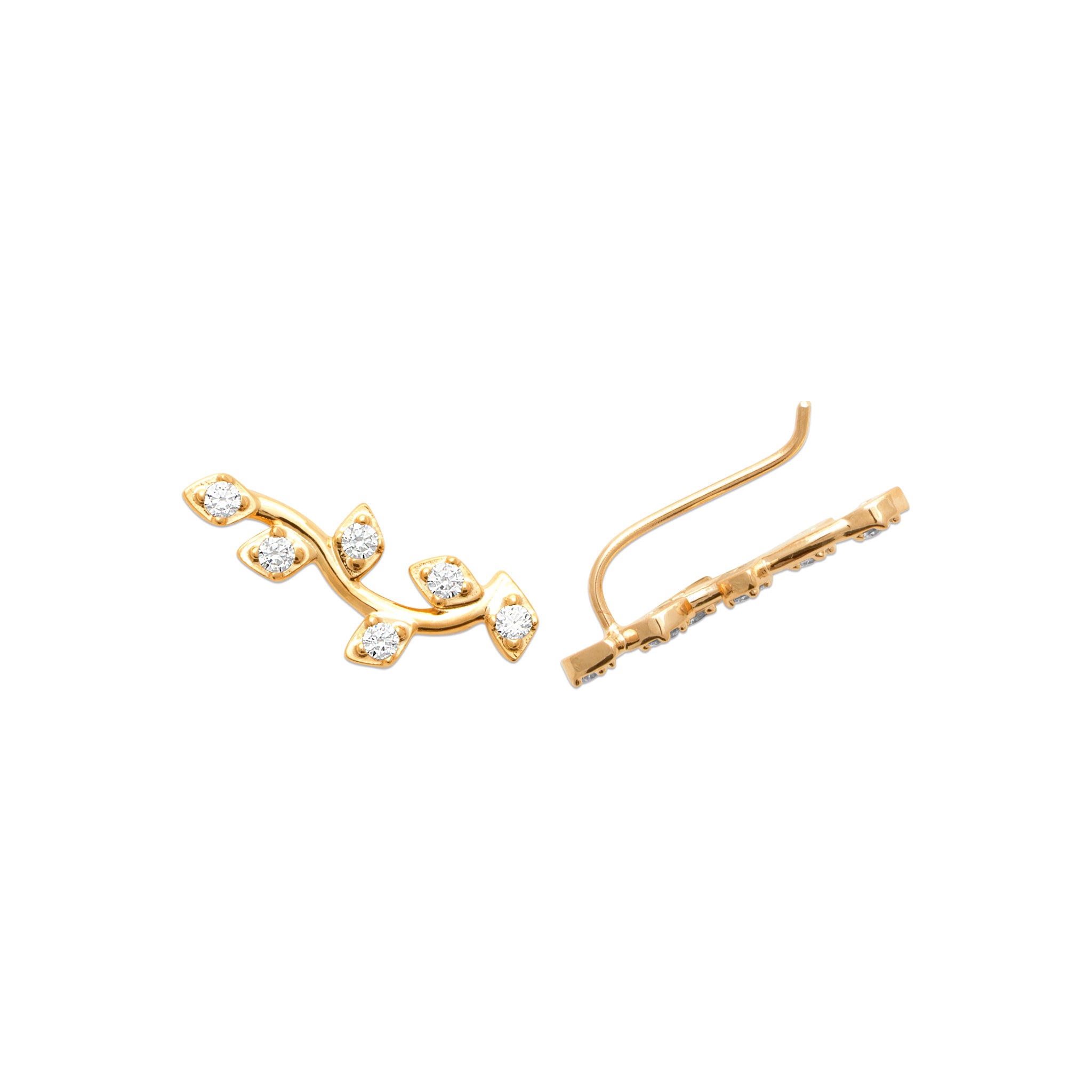 Boucles D'Oreilles Remontantes En Plaqué Or Branches Délicates Serties D'Oxydes