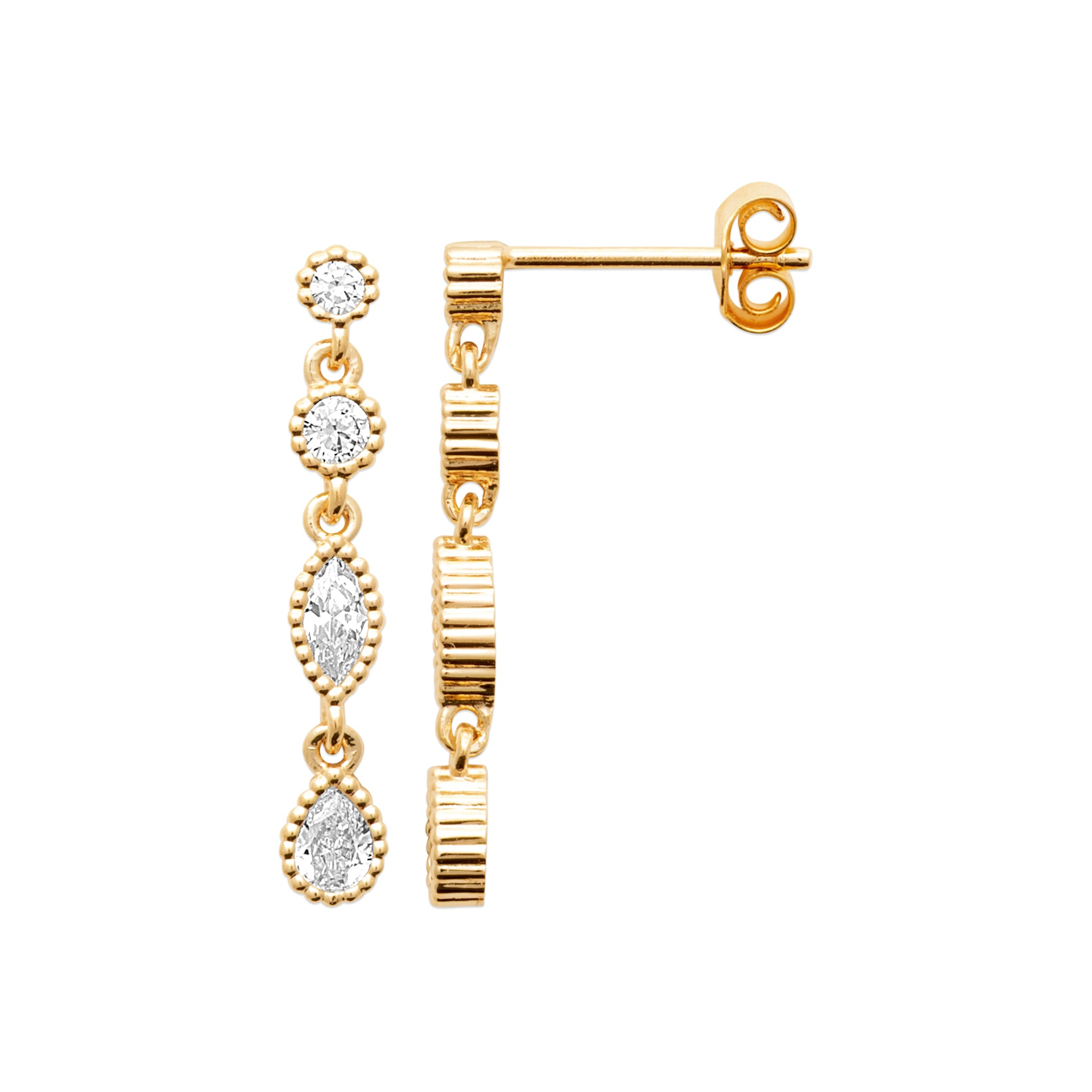 Boucles D'Oreilles Pendantes Plaqué Or Avec Oxydes Tour Perlé