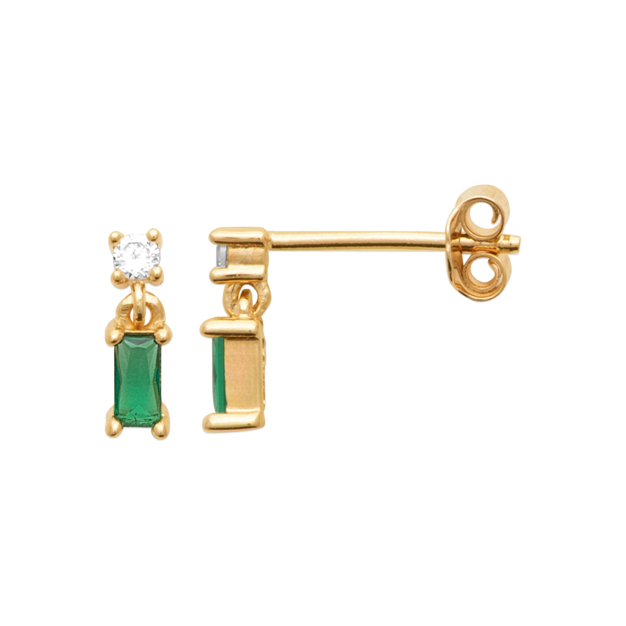 Boucles D'Oreilles Plaqué Or Oxydes Blancs Et Verts Rectangulaires