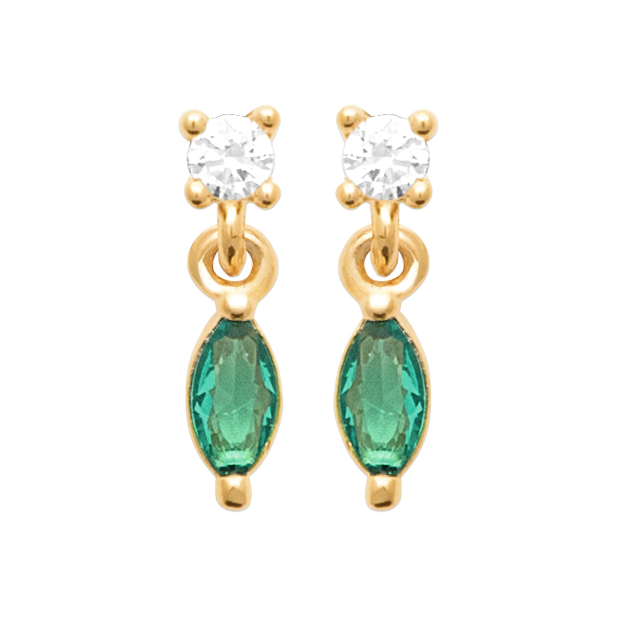 Boucles d'Oreilles Plaqué Or Avec Pierres Vertes Forme Navette
