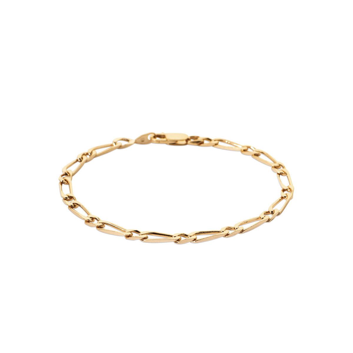 Bracelet en plaqué or maille figaro alternée 1+1 de largeur 4 mm et de longueur 21 cù