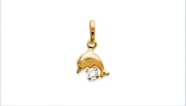 Pendentif en plaqué or pour enfant petit dauphin et cristal blanc