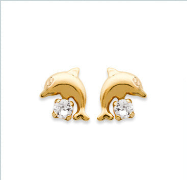 Boucles d'oreilles pour enfants petits dauphins et cristal blanc