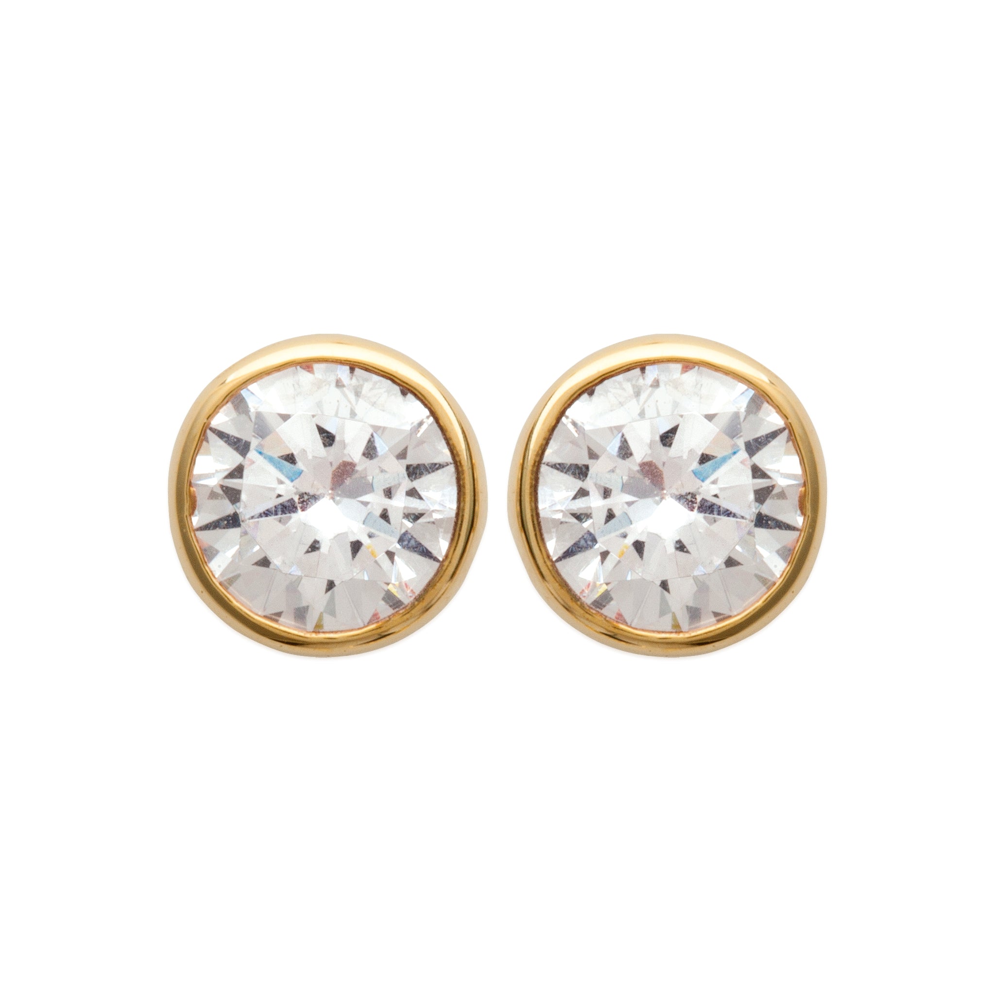 Boucles d'oreille en plaqué or avec oxydes blancs sertis clos de 6 mm