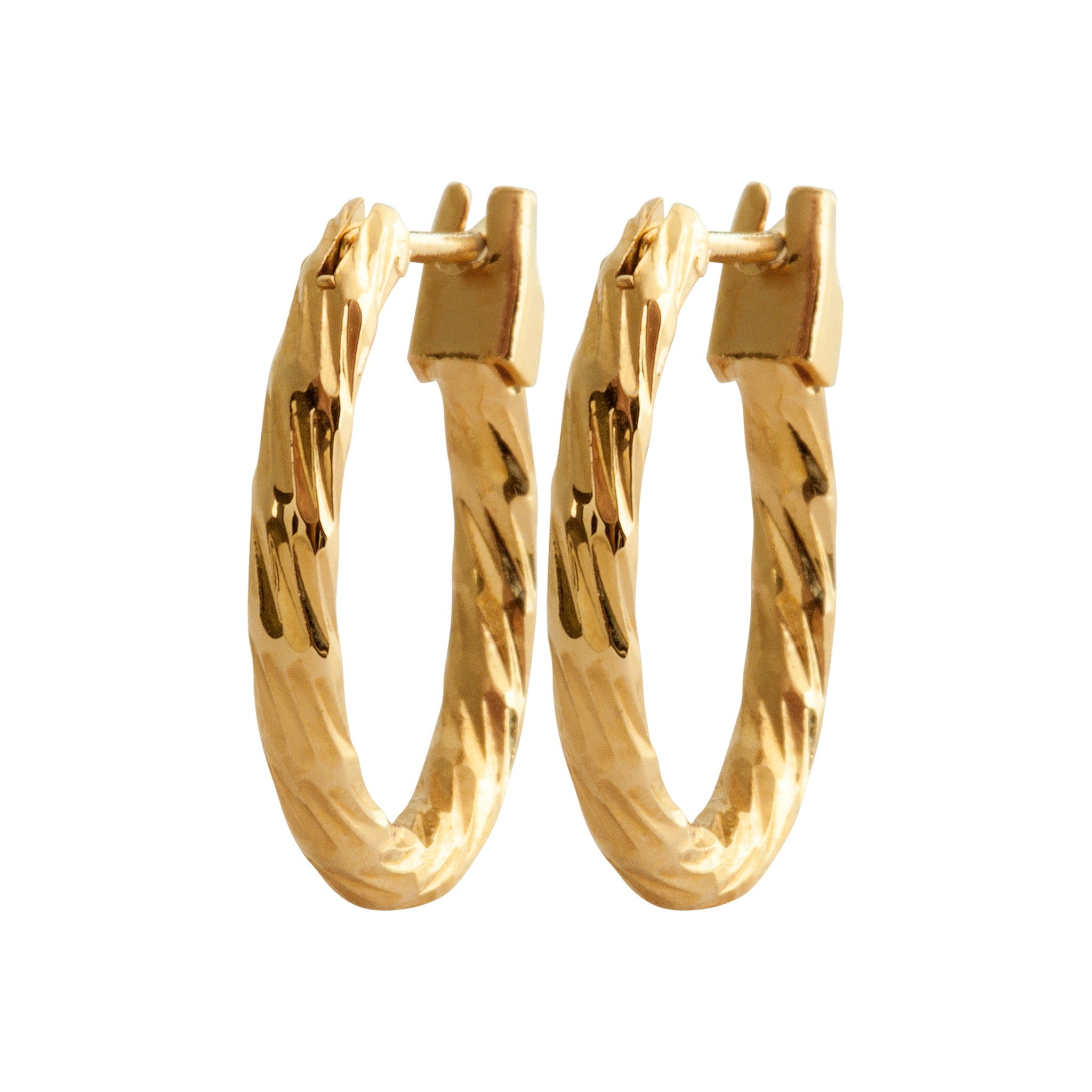 Créoles en plaqué or jaune avec charnières et motif tressé, diamètre 16 mm
