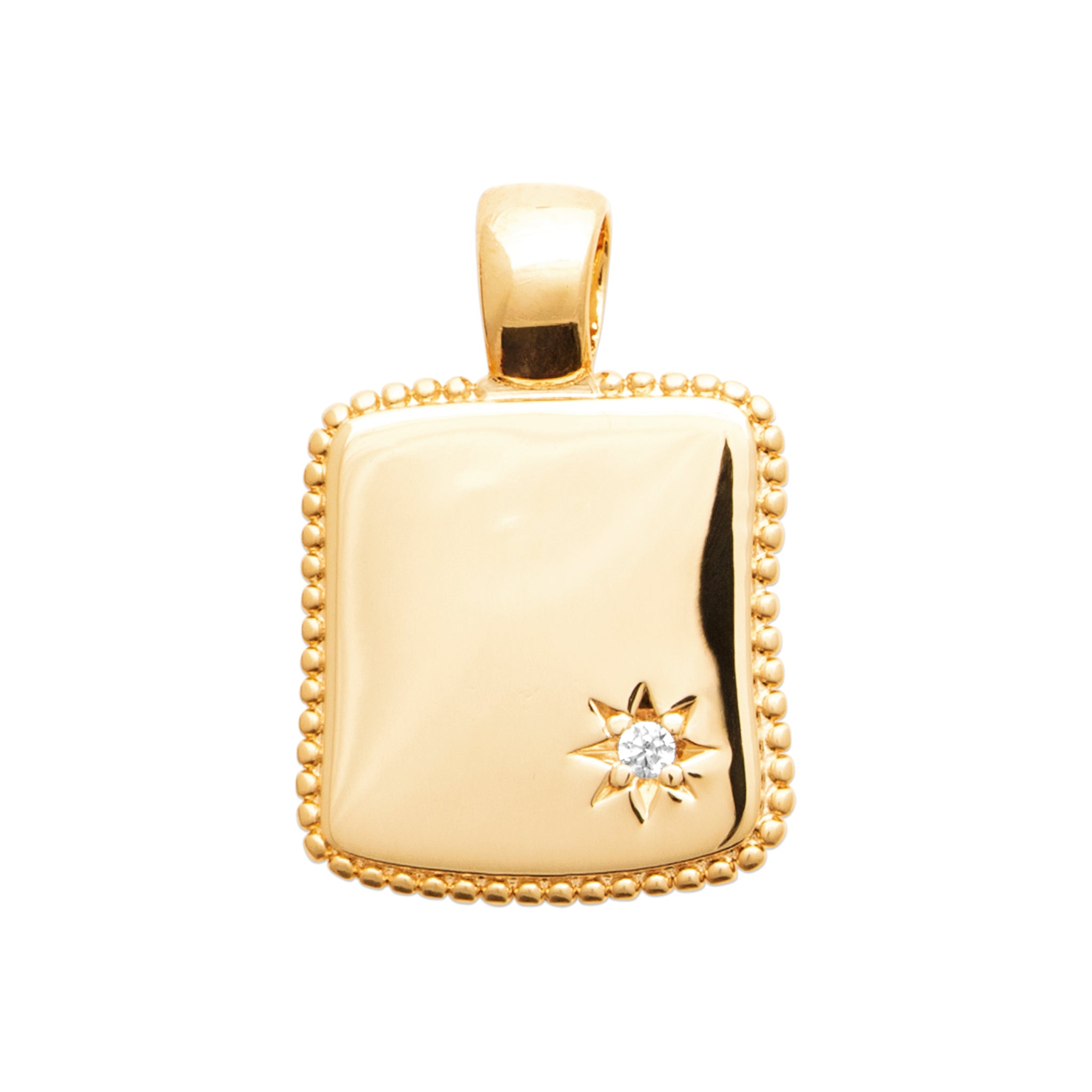 Pendentif Plaqué Or Carré Avec Bords Perlés Et Oxyde Serti