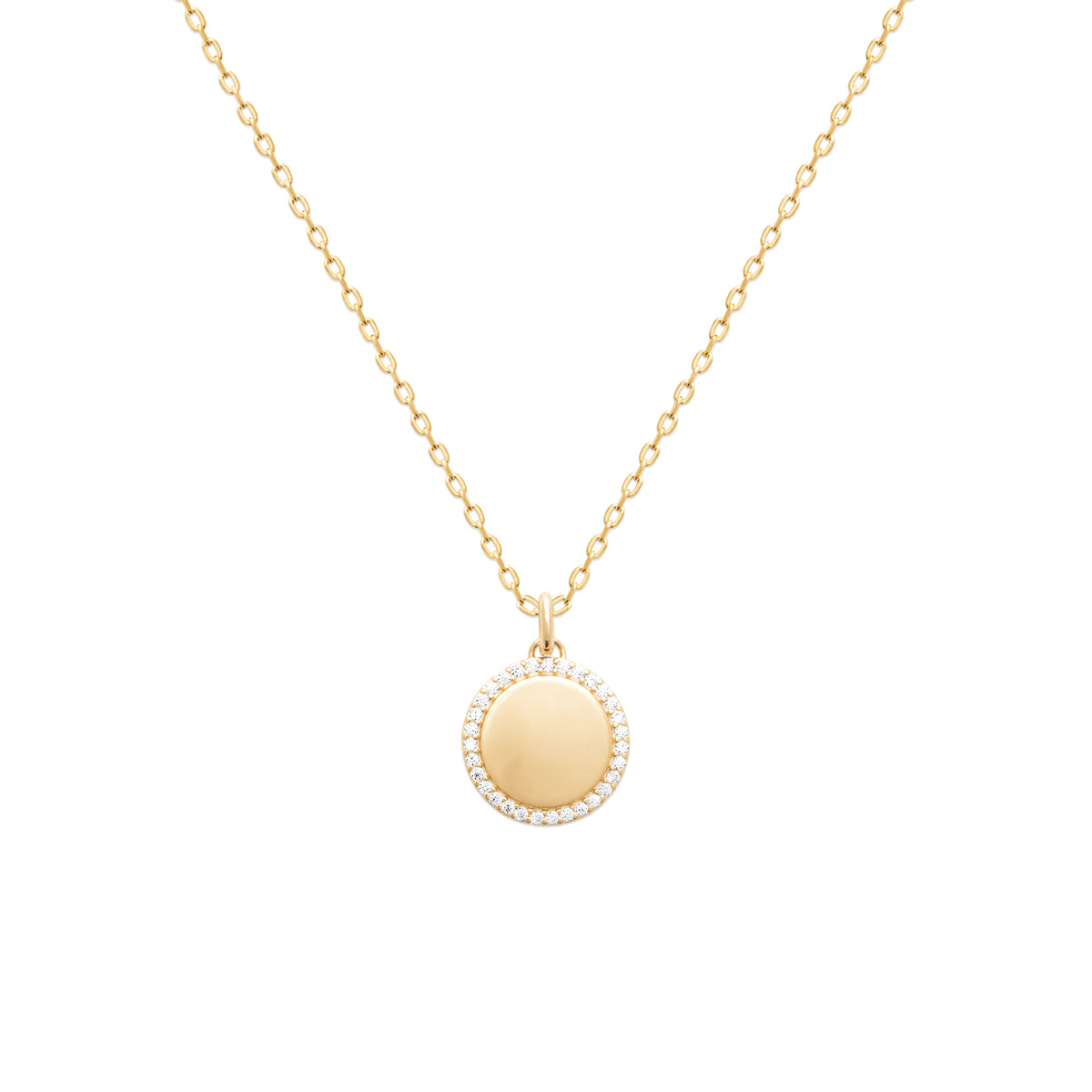 Médaille Ronde À Graver Plaqué Or Avec Serti Oxyde