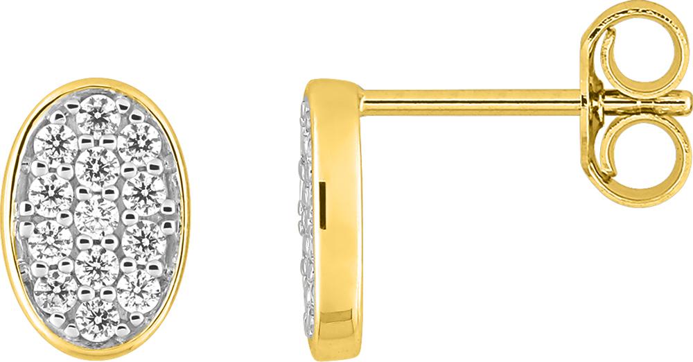 Boucles d'oreilles en or jaune 375/1000 de forme ovale avec pavage OZ