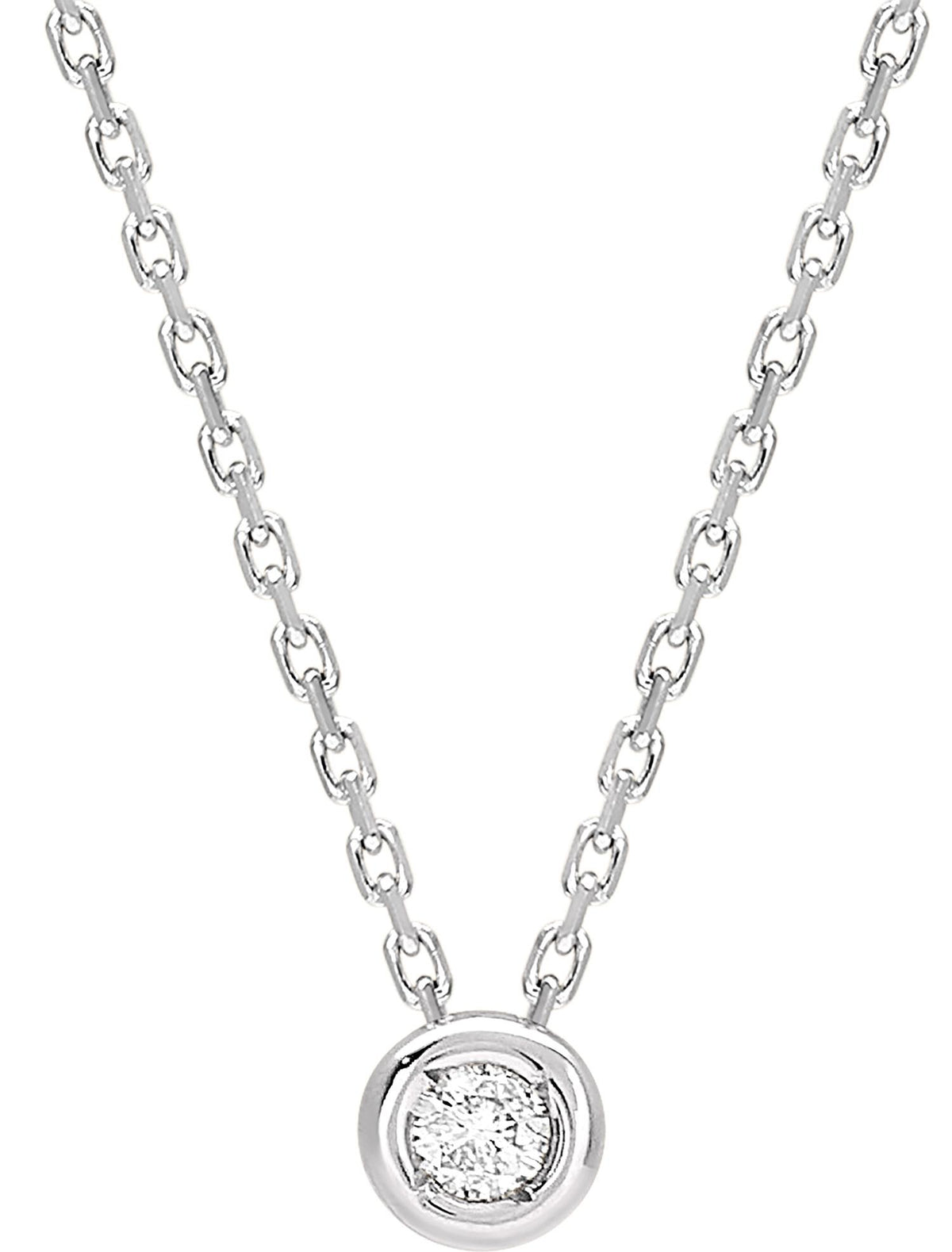 Collier en or blanc 750/1000 avec diamant serti clos GH-P1 0.04 carat, longueur 42 cm