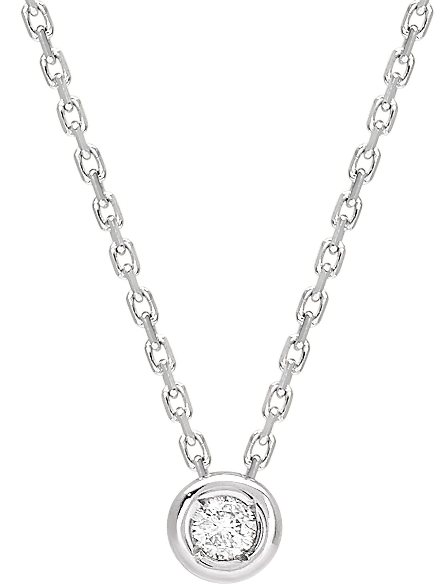 Collier en or blanc 750/1000 avec diamant serti clos GH-P1 0.04 carat, longueur 42 cm