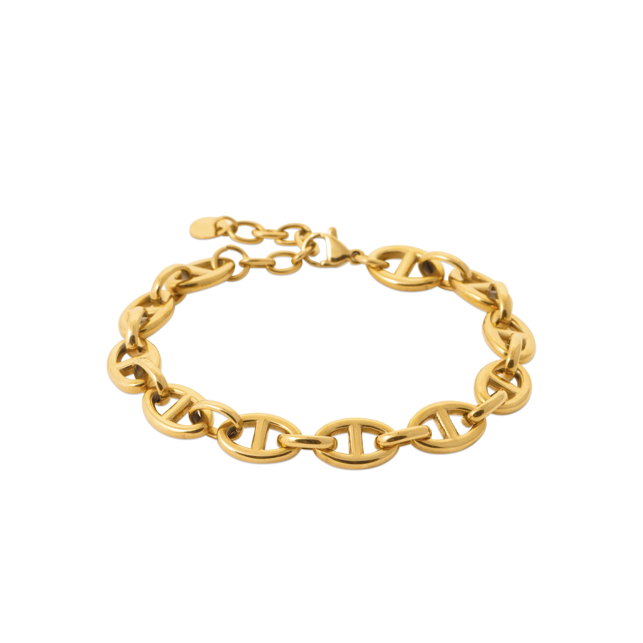 Bracelet en acier doré maille marine, 21 cm de longeur