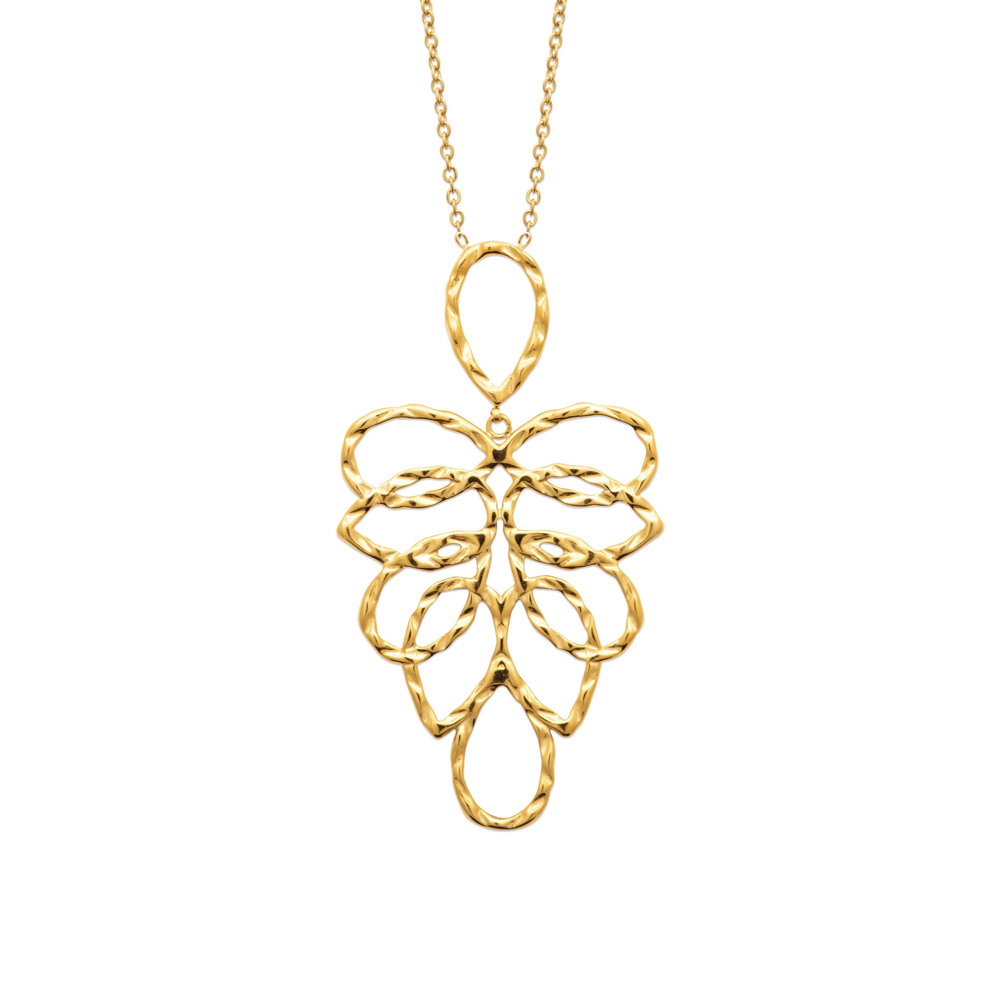 Collier en acier doré avec motifs ovales martelés de longueur 50 cm